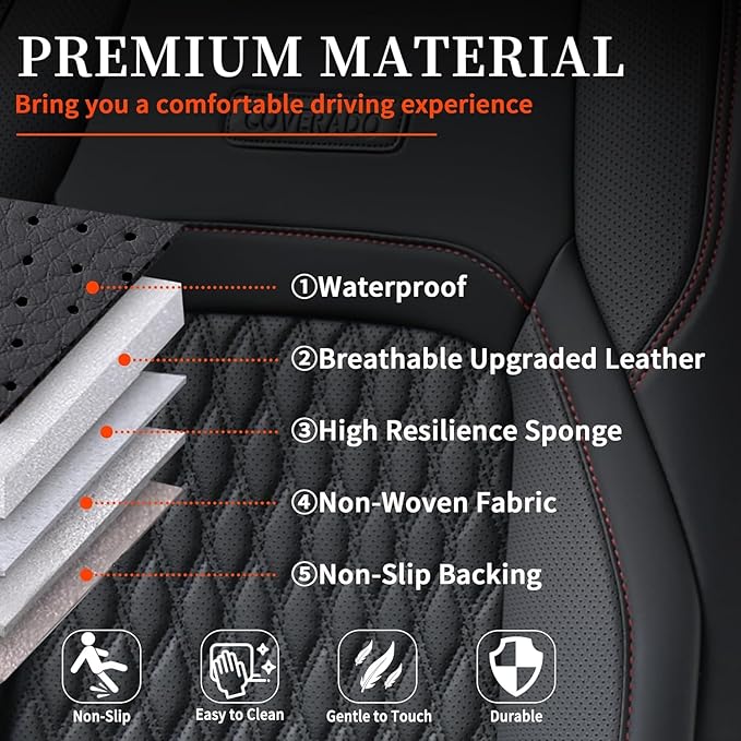 Coverado Wrangler JK Seat Covers, Custom Fit for Pickup Truck Jeep Wrangler Seat Covers 2/4 Door, Waterproof Leather Car Seat Covers Cushions for Jeep Wrangler Accessories 2008-2012(Red Line)