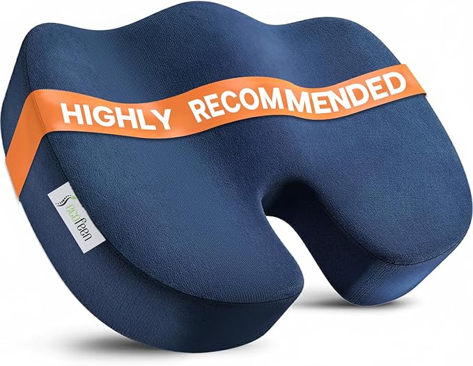 Seat Cushion – Memory Foam, Non-Slip Orthopedic Coccyx Support Pad for Office Chairs, Car Seats & Home, Ergonomic Tailbone, Sciatica & Lower Back Pain Relief