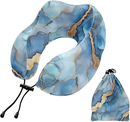 Marble Silver Royal Blue Portable U-Shape car Pillow Travel kit Sleep Neck Cushion