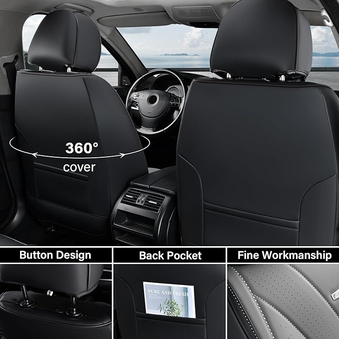 Coverado Car Seat Covers Front Seat, Waterproof Seat Cover, Leather Seat Cover for Cars, Automotive Seat Cover, Driver Car Seat Protector, Front Seat Cushion Universal Fit for Most Cars (Black&Gray)