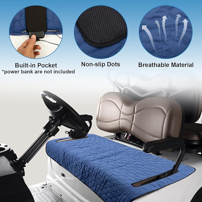 TUYU Heated Golf Cart Seat Cover,Non-Slip Winter Golf Cart Seat Warmer Towel Blanket for 2-Person Seats Club Car, Golf Cart Accessories Gift for Men.52 * 32 inch. Keeps Warm and Clean