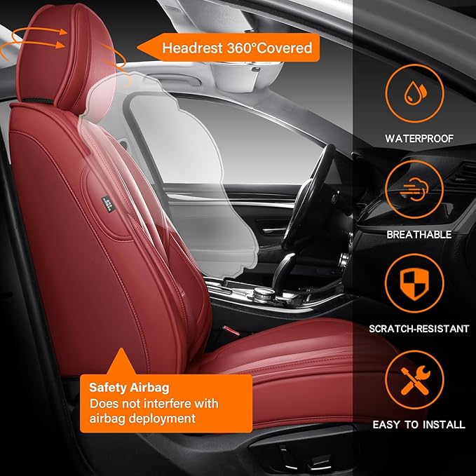 Front Car Seat Covers, Leather Car Seat Covers, Fit for Most Cars SUV and Most Sedan Red