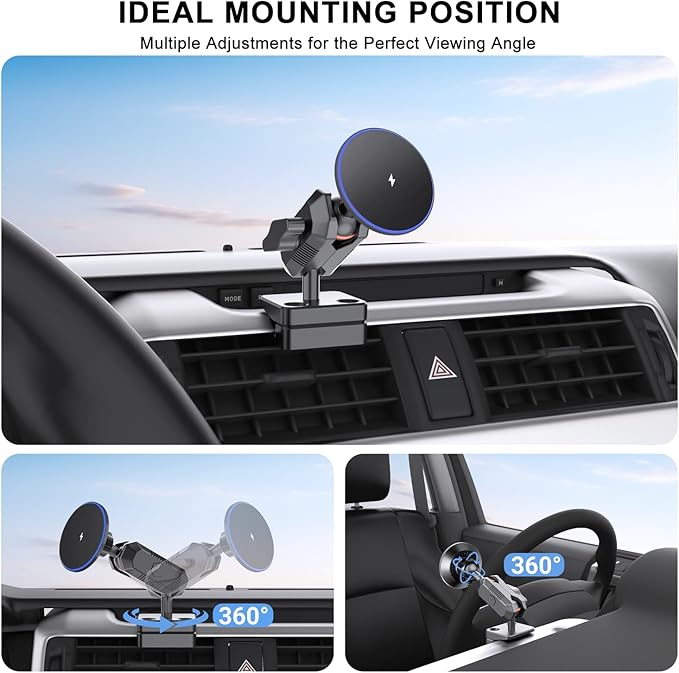 5th Gen Toyota 4Runner Phone Mount Charger, 15W Wireless Charging Phone Holder for 4Runner 2024 2023 2022 2021 2020-2010, Toyota 4runner Accessories for iPhone and MagSafe Cases