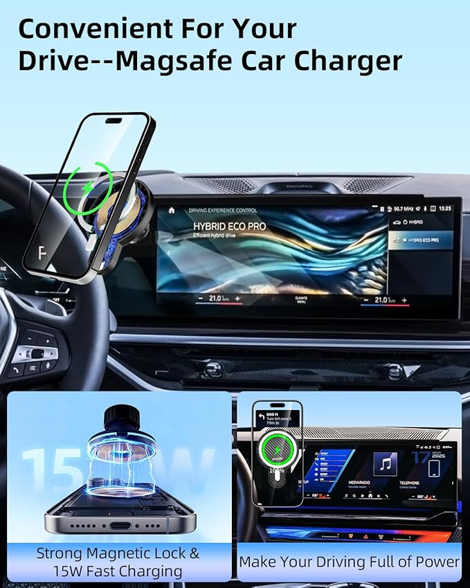 PZK Car Phone Mount for BMW X5 X6 2024 2025 2026 & BMW X7 2023-2026 Accessories Custom 14.9-inch Screen Magnetic 15W Fast Wireless Charger Car Phone Holder with Storage Box Not Affect Air Vent