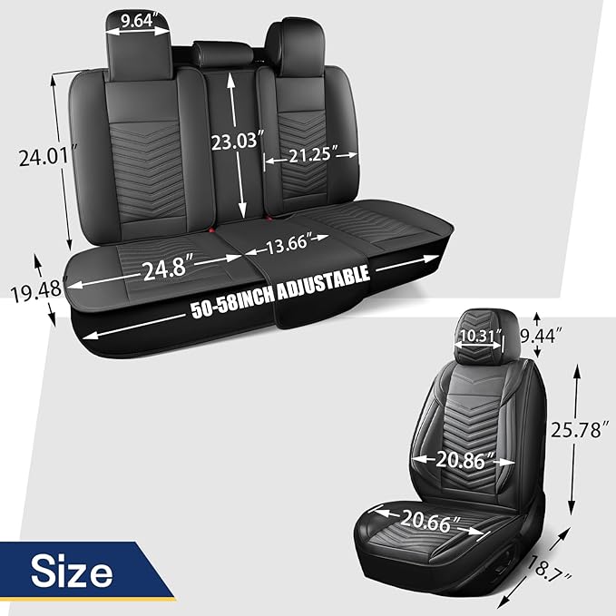 Nappa Leather Car Seat Covers Full Set, Gray Car seat Protector 5 Seats, Waterproof Car Seat Cushion, Universal Automotive Seat Covers Fit for SUV Truck Pick-up Sedan, Front and Rear