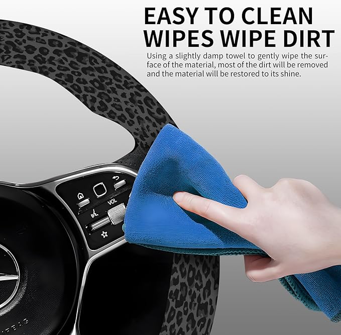 Elastic Car Steering Wheel Cover, Universal 15 inch Non-Slip Breathable Neoprene Steering Wheel Protector, Car Accessories for Women Men Fit Auto, Suvs, Truck Black Leopard