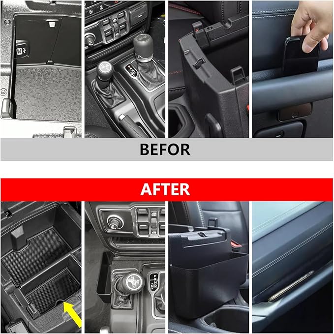 4PCS Center Console Organizer Storage Box Fits 2018-2023 for Jeep Wrangler JL JLU & Gladiator JT Gear Shift Console Tray Organizer, Hanging Armrest Storage Box, Co-Pilot Organizer