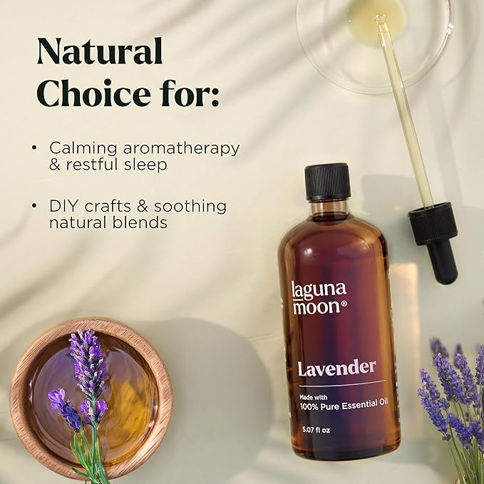 Lagunamoon Lavender Essential Oil - Pure Essential Oils for Diffusers, Humidifiers, Aromatherapy, Cars, Yoga, Home Essentials - Relaxing Fragrance Scents for Fresheners and Candle Making (150ml)