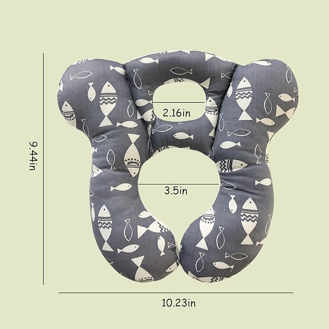 Baby Travel Pillow, Infant Kid's Cushion Soft and Skin Friendly for Car Seat, Pushchair and Stroller (Gray Fish)