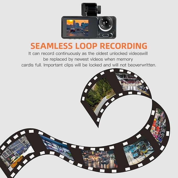 3 Channel Dash Cam, Dash Camera, 1080P Full UHD Car Camera Front and Rear Inside with 64GB Card,Built-in Super Night Vision,2.0'' IPS Screen,170°Wide Angle,WDR, 24H Parking Mode, Loop Recording