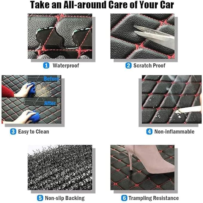 Custom Car Floor Mats Fit for 99% Sedan SUV Sports Car Protection Full Coverage Pads Anti-Slip Leather Floor Lining Pads All Weather Car Floor Mats (Black)