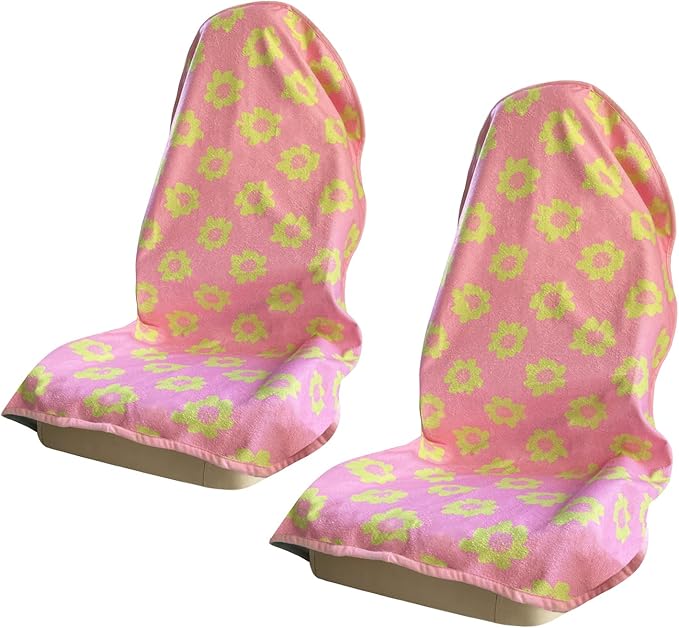 Car Seat Covers 2pcs Waterproof Towel Car Seat Cover Universal Fit for Most Trucks SUV Fitness Athletes Pets Gym and Water Sport，(Pink Flower)