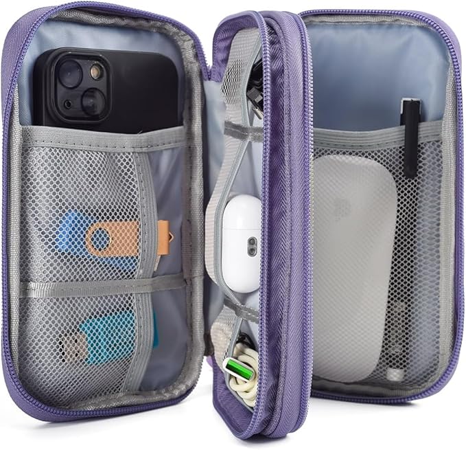 Electronic Organizer Travel Cable Accessories Bag, Electronic Organizer Case, Electronic Accessories Organizer Bag for Power Bank, Charging Cords, Chargers, Mouse, USB Cable, Earphones (Purple)