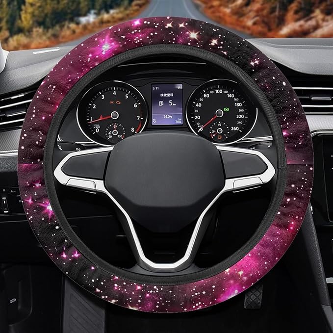 AFPANQZ Anti-Slip Steering Wheel Cover for Women Universal Fit 14 to 15 inch, Car SUV Sedans Accessories Neoprene Steering Wheel Protection Sweat Absorption Nebula Galaxy Pink Blue