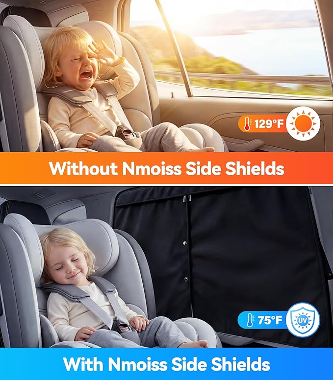 [2026 Upgraded] Car Window Shades for Baby [Ice Crystal Cooling Layer] (2 Pack) 99% UV-Blocker Protection Side Window Curtains Roll Windows Down Privacy Full Covers/Half Shade Options