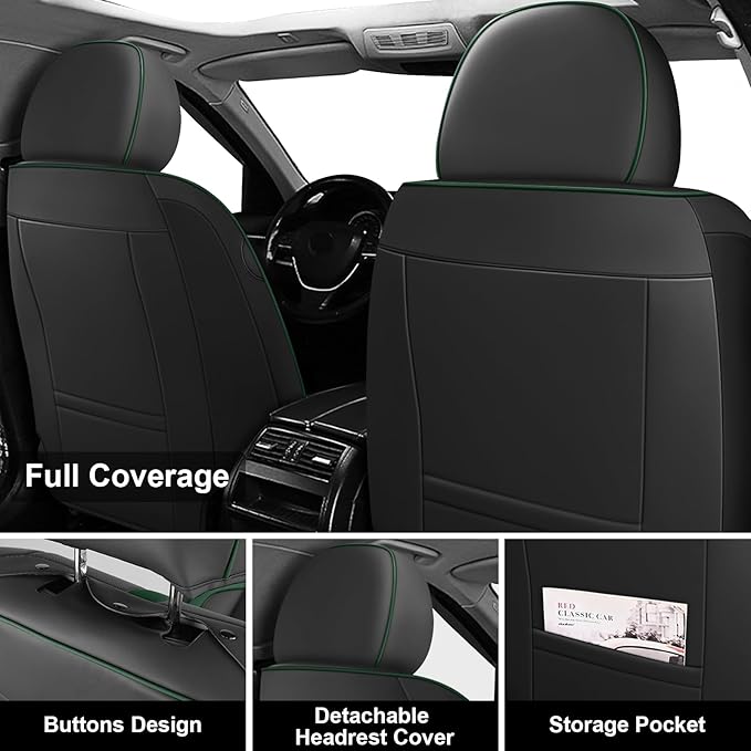 Fit for 98% of Mercedes Benz Car Seat Covers with Headrests, Premium Nappa Leather Seat Cover, Fully Wrapped Protect Modern Style Seat Cover (5-Seat Luxury, Black & Green)