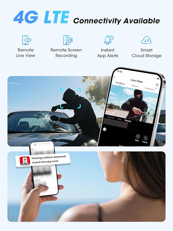 DDPAI 4K 3 Channel Dash Cam, 4K+2K+1080P Front Inside Rear Car Camera, Dual STARVIS 2 Dashcam With Bulit-in 32G eMMC,3K 60FPS,4G LTE Support,5G WiFi GPS,3" IPS,Night Vision,Parking Mode, Z60 Pro πLink