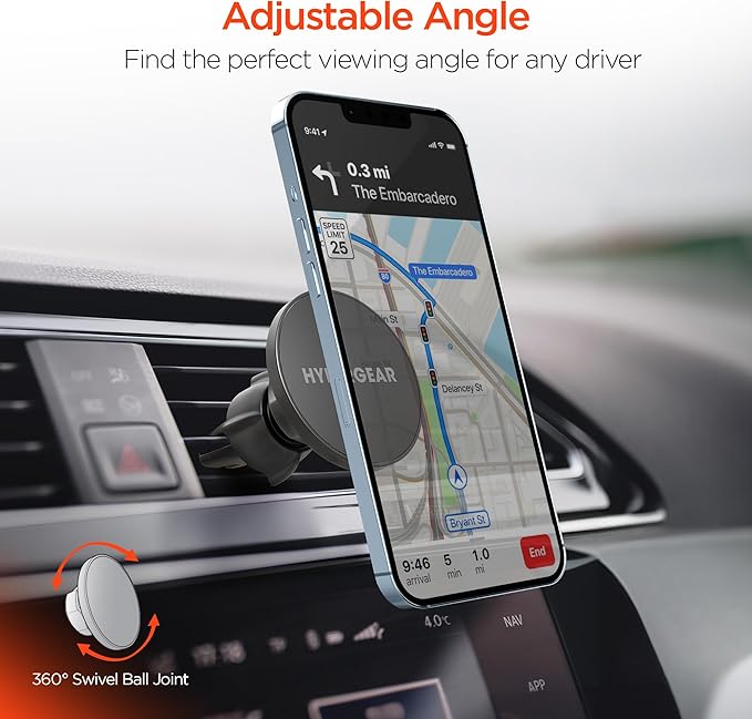 HyperGear MagSafe Magnetic Phone Holder Car Phone Holder Mount for Air Vent, Cellphone Holders Car Magnet Stand, Auto Magnetic Mount, Hands-Free Universal Holders w/Adapter Ring for iPhone, Android