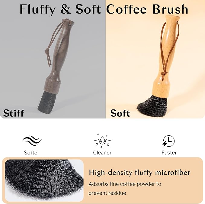 Belongtous Coffee Grinder Cleaning Brush, Espresso Machine Coffee Brush Cleaner Tool, Fluffy & Soft Bristles Brush and Beech Wood Handle for Barista Home Kitchen