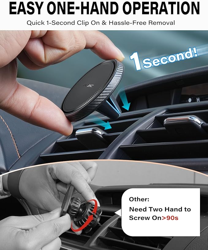 A2C Slim Magnetic Phone Holder for Car, Rental Car Essentials for Travel, No Assembly, Compact, One-Hand Operation, Easy Removal, Reusable, Upgraded Air Vent Phone Mount Compatible with MagSafe iPhone