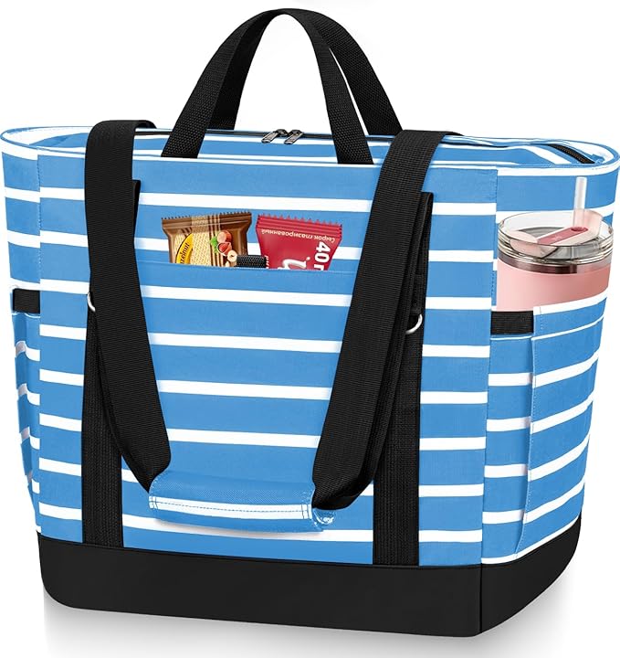HUANLANG Soft Cooler Bag Insulated for Travel,Large Insulated Grocery Bags with Zippered Top,PEVA Collapsible Food Delivery Cooler Bag for Beach, Travel, Picnics
