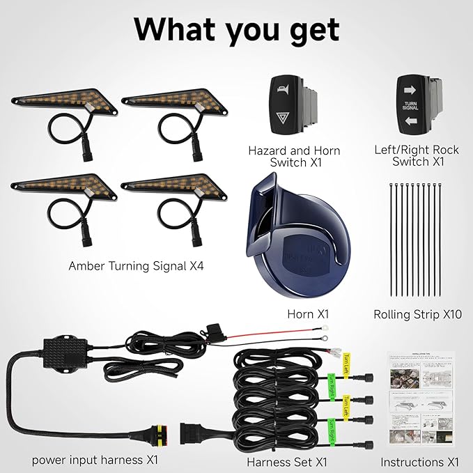 DREAMIZER UTV Turn Signal Kit with Horn, Plug and Play, Pre-Wired, UTV ATV Blinker with Rocker Switch Universal Street Legal Kit with Hazard light Compatible with Polaris, Can-Am, Teryx, CFMOTO