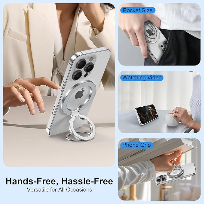 Magnetic Phone Grip Holder for MagSafe Kickstand Gym Phone Grip Stand Dual-Sided Magnetic Finger Ring for iPhone 17 16 Pro Max 16e 15 14 13 12 Samsung S25 Edge S24 S23 S22 S21,for Wireless Car Mount