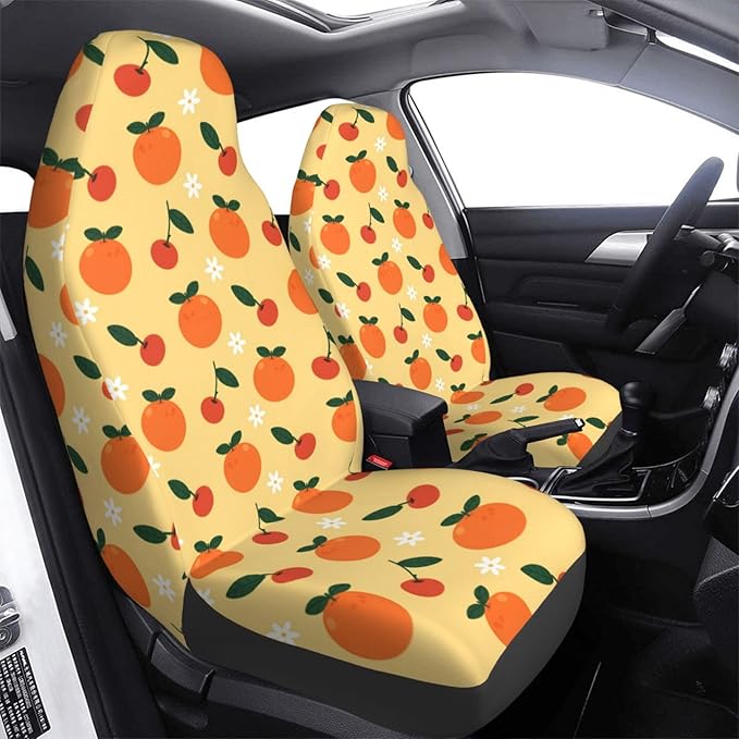 Delerain Car Seat Covers Set 2Pcs, Orange Fruit Universal Front Car Seats Vehicle Enterior Protector Suitable Fits Most Car Auto SUV Sedan Truck