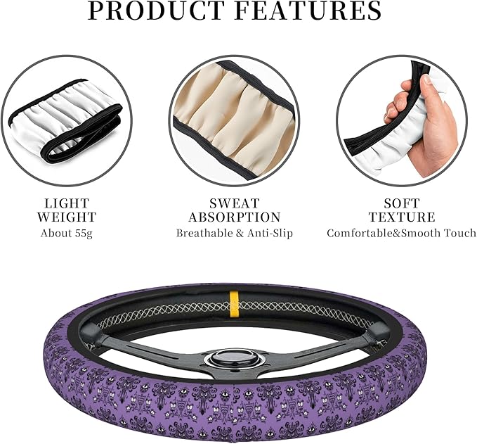 Haunted The Mansion Steering Wheel Cover Cute Universal 15 Inch Car Accessories Protector for Women Fit Auto SUV Sedan Vans Trucks