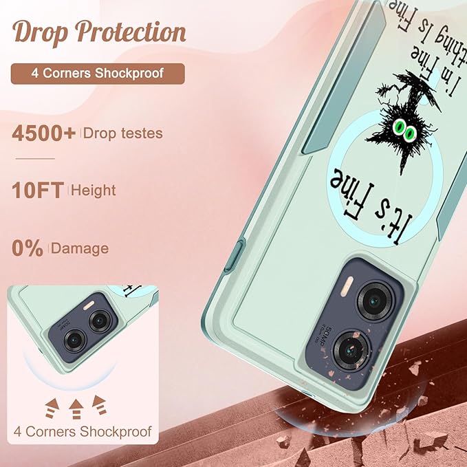 for Moto Edge 2024 Case - Compatible with MagSafe Women Girls Cute Magnetic Protective Phone Cover Cool Kawaii Girly Cat Heavy Duty Shockproof Design for Motorola Moto Edge 2024 Cases