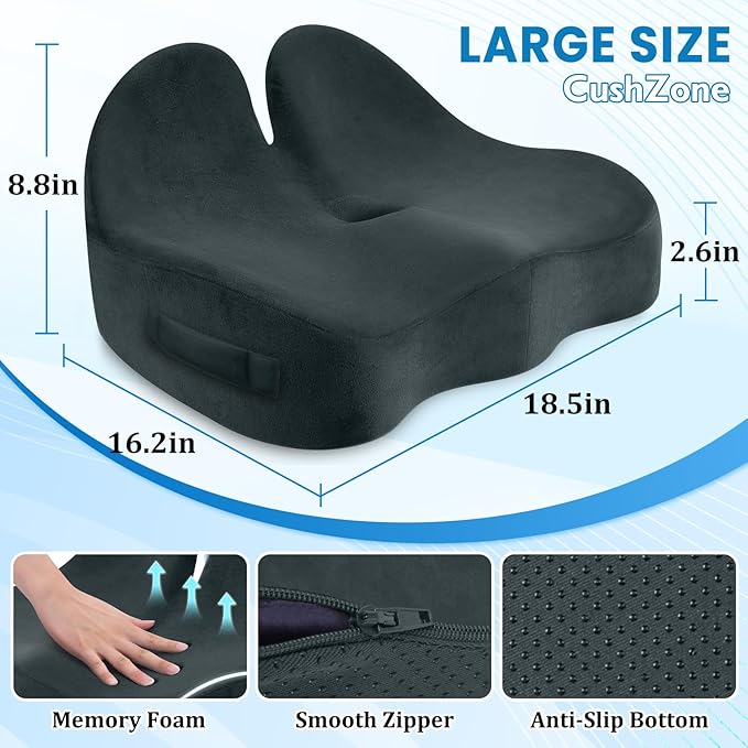 Seat Cushion, Memory Foam Office Chair Seat Cushion for Office Chairs/Car/Long Trip/Desk Chair/Gaming, Large Size for Sciatica & Hip & Tailbone Pain Relief, Sciatica Support (Deep Green)