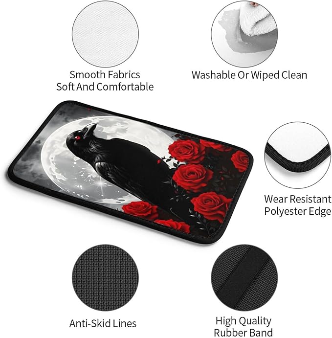 Gothic Raven Moon Red Roses Car Handrail Box Cushion Armrest Cover Auto Center Console Pad Car Decor 12.6X7.5 in