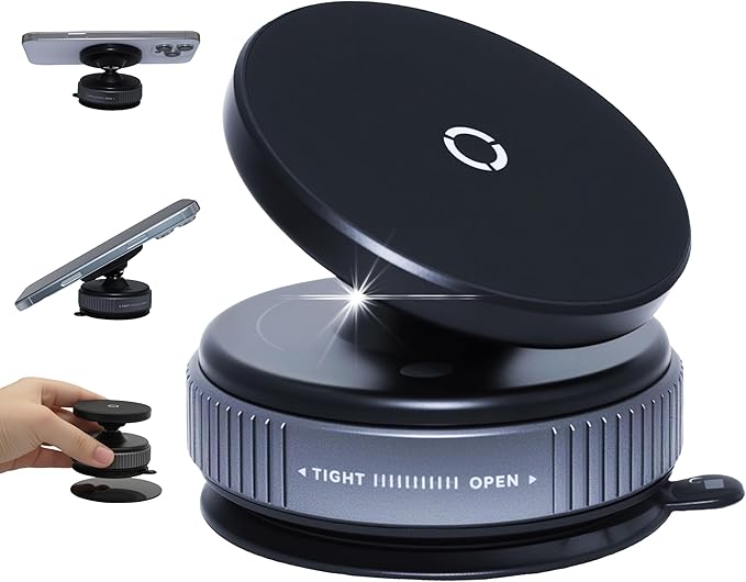 Upgraded Vacuum Suction Magnetic Car Phone Holder for Mag Safe, 360° Adjustable Suction Cup Phone Mount [Ultra-Strong Suction & Magnet], Compatible with i Phone 17 Pro Max / Smooth Surfaces