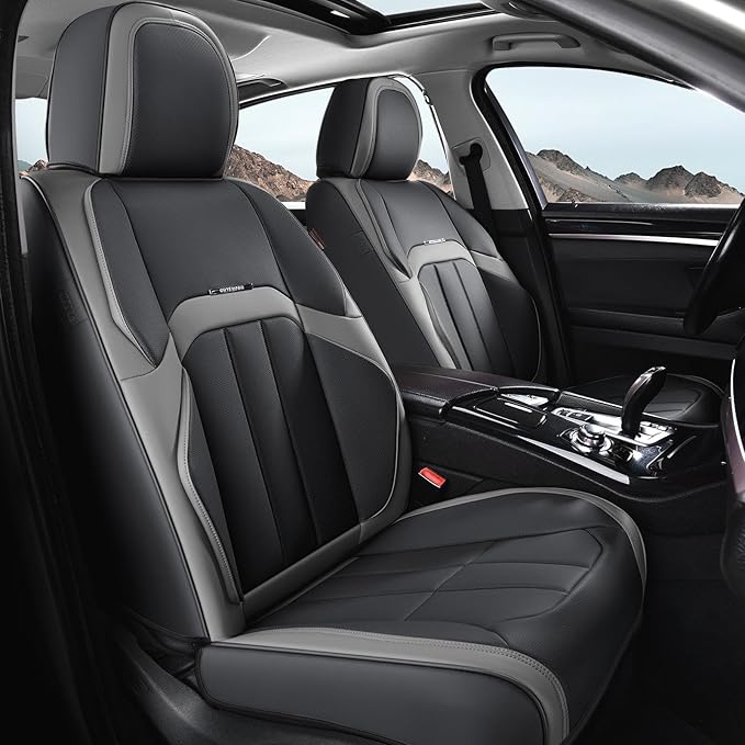 Coverado Car Seat Cover, Cover for Cars Front Seat, Premium Leather, Universal Fit Waterproof Seat Protectors, Car Seat Cushion Non-Slip for Most Cars-BlackGray