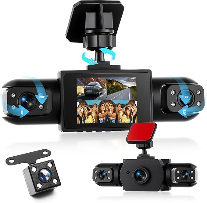 4 Channel 360 Dash Cam Front and Rear Inside Left Right, Dash Camera for Cars, Built-in Night Vision, Sensitive Motion Detection 24/7 Recording Parking Mode Monitor Reversing Help