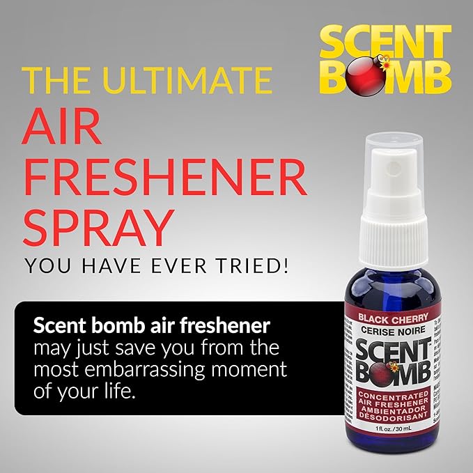 Scent Bomb Air Freshener Spray, Long-Lasting Odor Eliminator - Effective Deodorizer for Home & Car, Fresh Room Spray for Kitchen, Bathroom & Smell Neutralizer - 1 oz Pack of 4, Black Cherry Scent