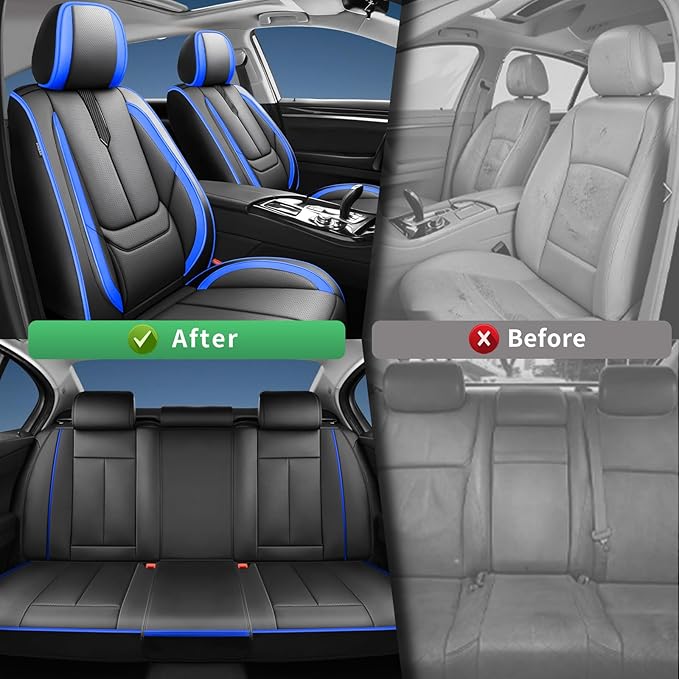 Fit Avalon Car Seat Covers for Toyota Avalon 2001-2024 2025 2026 -Upgraded Premium Waterproof & Breathable Leather,Airbag Compatible,All-Weather Seat Cushion Protector,2 Front/Black-Blue