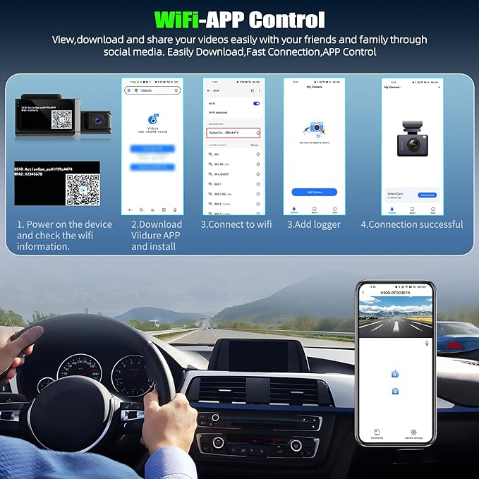 3 Channel Dash Cam Front and Rear Inside, 2.9'' 1080P Dash Camera for Cars,Three Way Triple Car Camera with App Control Super Night Vision,Wide Angle,Loop Recording,G-Sensor,24 Parking Monitor