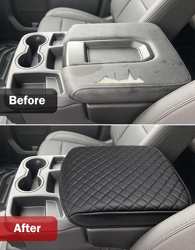 KBH Center Console Armrest Cover for Chevy Silverado & GMC Sierra 2019 2020 2021 2022 2023 2024 2025 2026, Middle Console Lid Protective Covering, Vinyl Leather, Black (Fits Jump Seat Console Only)
