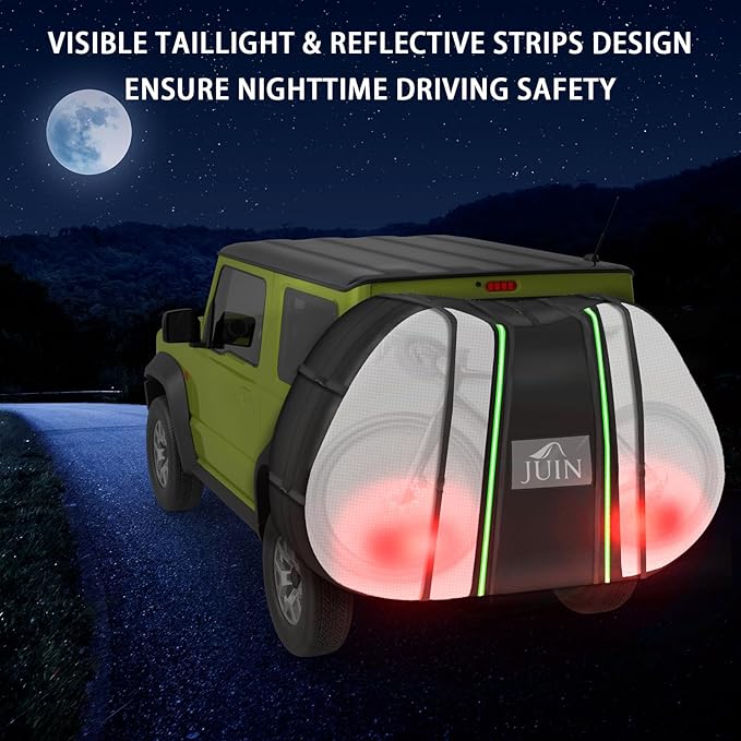 JUIN Waterproof Bike Cover for Transport: 900D Heavy Duty Oxford Fabric Bicycle Cover with Visible Tail Lights for Outdoor Travel - Bike Cover on Car Hitch Storage on Rear Bike Rack - Fits 3 Bikes