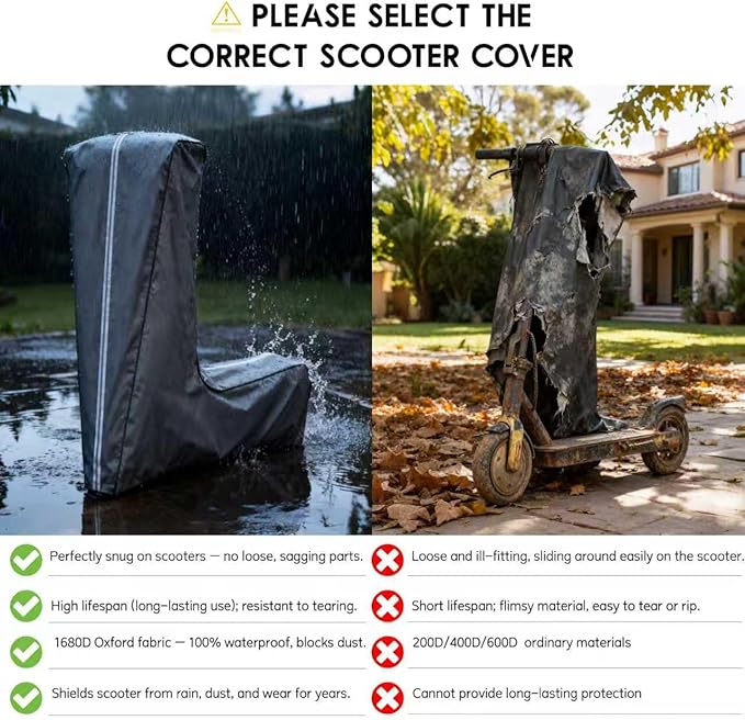 Universal Electric Scooter Cover, Waterproof and Dustproof Storage Cover for Adults and Kids, Grey Oxford Fabric, L45x W24x H47 Inch