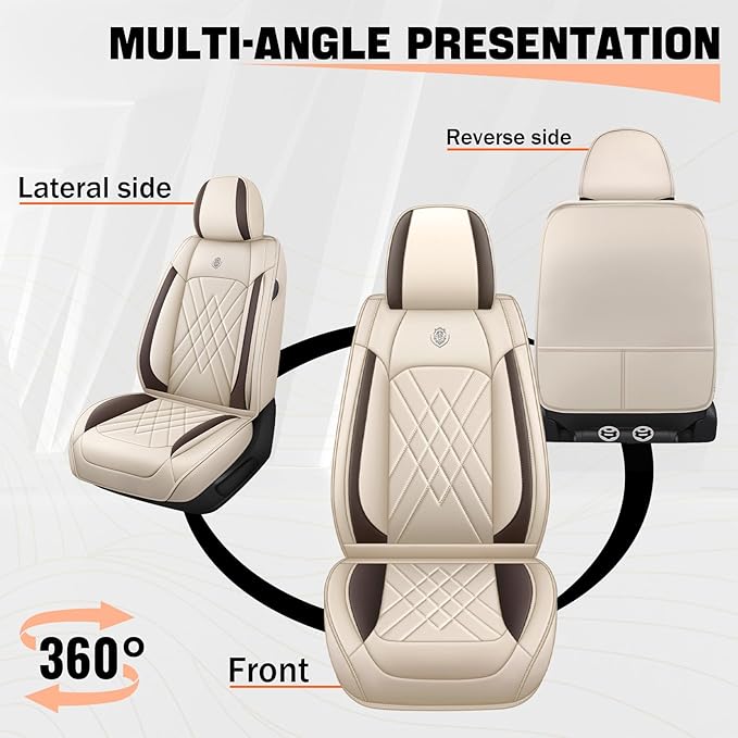 Car Seat Covers Compatible with Toyota Camry 2012-2026 Durable Waterproof Automotive Seat Covers Stretchable Fabric Material, Airbag Compatibility, Premium Nappa Leather(Full Set, Beige Brown)