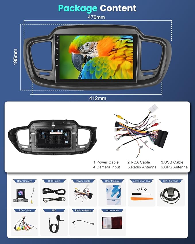 4+64G for KIA Sorento 2015 2016 2017 2018 2019 2020 Android Car Stereo with Wireless Carplay and Android Auto - 10 Inch HD Touchscreen Radio with 32EQ DSP/WiFi/GPS/Mirror Link, AHD Rear View Camera