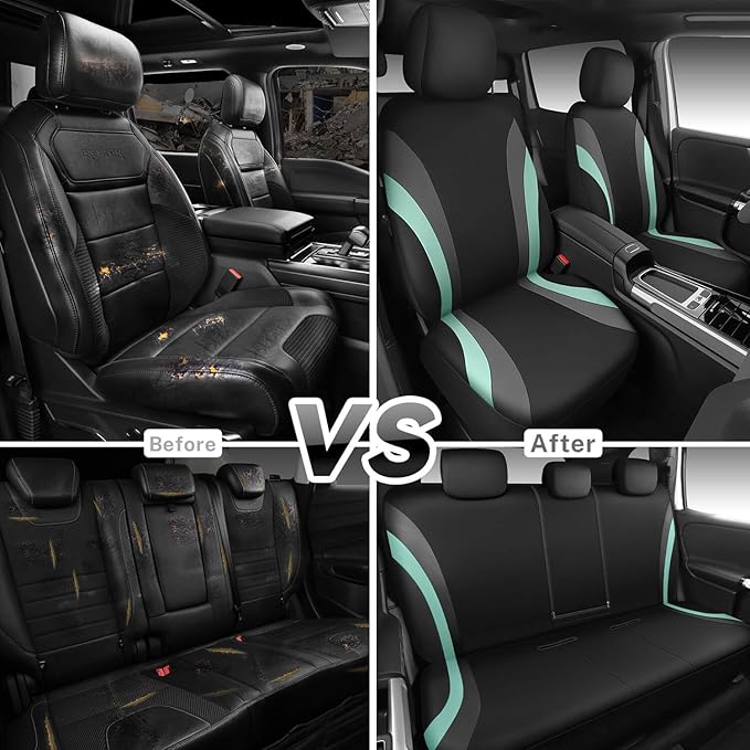 CAR PASS EVA Waterproof Car Seat Covers Full Set, Mint Seat Covers for Cars,Airbag Compatible,Universal Fit Sedans,Vans,SUVs,Trucks (Black and Mint)