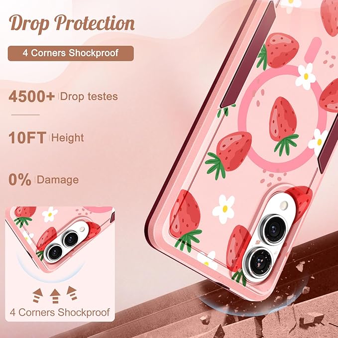 for Samsung Galaxy S25 Edge Case - Compatible with MagSafe Women Girls Cute Magnetic Protective Phone Cover Girly Kawaii Strawberry Heavy Duty Shockproof Design for Samsung S25 Edge Case