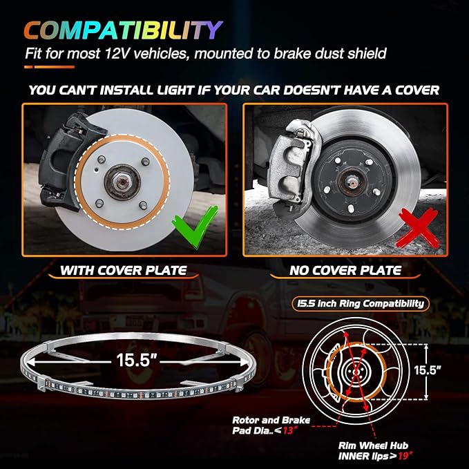 Nilight 4PCS 15.5inch LED Wheel Ring Lights RGB with APP and Remote Control Neon Lights Million Colors w/Turn Signal and Braking Function for Car Van SUV Truck