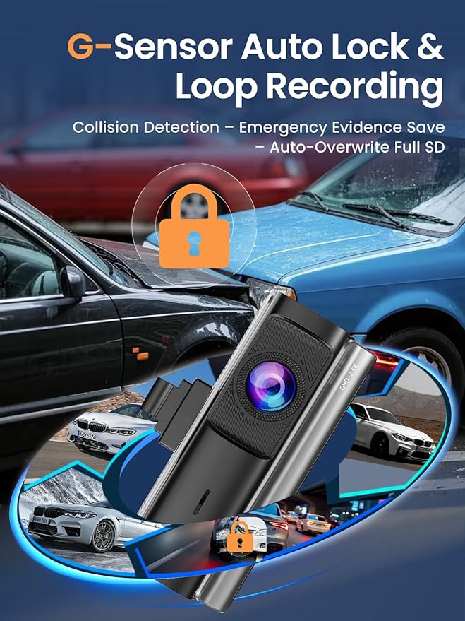 3 Channel Dash Cam, QHD 2.5K+1080P+1080P 3-Way Recording, WiFi Dash Camera with APP Control, 1440P Front+4 IR Lights, 24H Parking Mode with Time-Lapse, G-Sensor, Loop Recording,Free 64GB Card