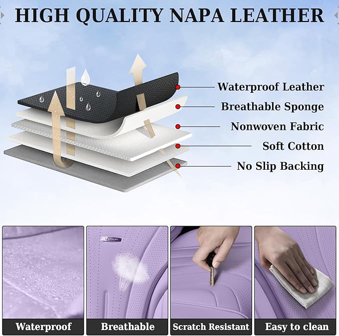 Coverado Front Seat Covers for Cars, Luxury Leather Seat Covers, Waterproof Car Seat Protector, Driver Car Seat Cushions Universal Fit for Most Sedan, SUV, Trucks (Purple)