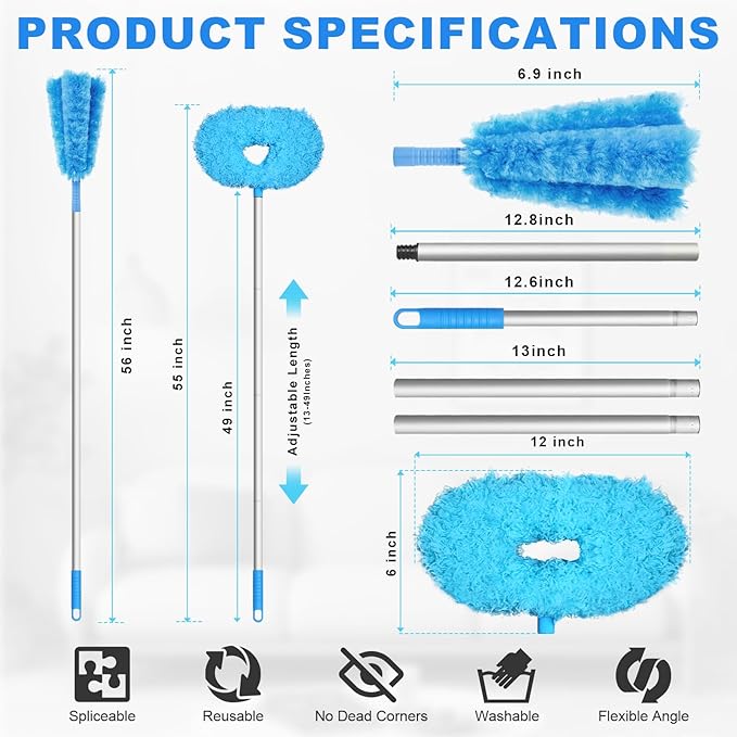 Storystore Ceiling Fan Cleaner Duster - Adjustable Duster with Extension Pole,Dusters for Cleaning Fan Blade, Walls and Cobweb (Round / 4Claw)