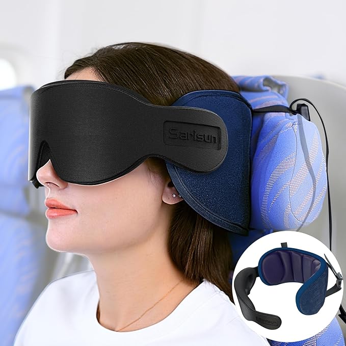 Travel Pillows for Airplanes, Airplane Pillow with 3D Eye Mask for Sleeping, 360° Support Head Strap for Long Flights, Car, Road Trip Car Headrest, Travel Essentials Stop Bobblehead, Purple